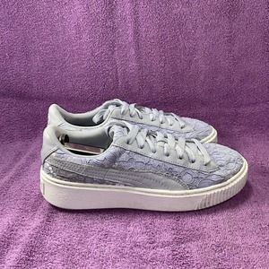 PUMA Basket Platform Purple White Shoes Womens Size 9.5 Sneakers